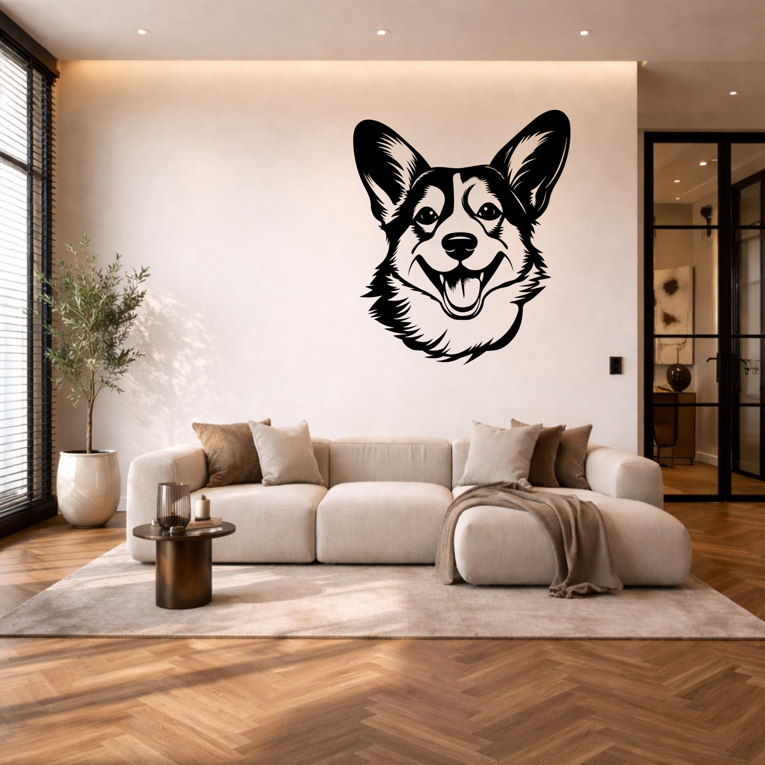 Corgi stalen wanddecoratie – hondenkop staal | Wand Staal