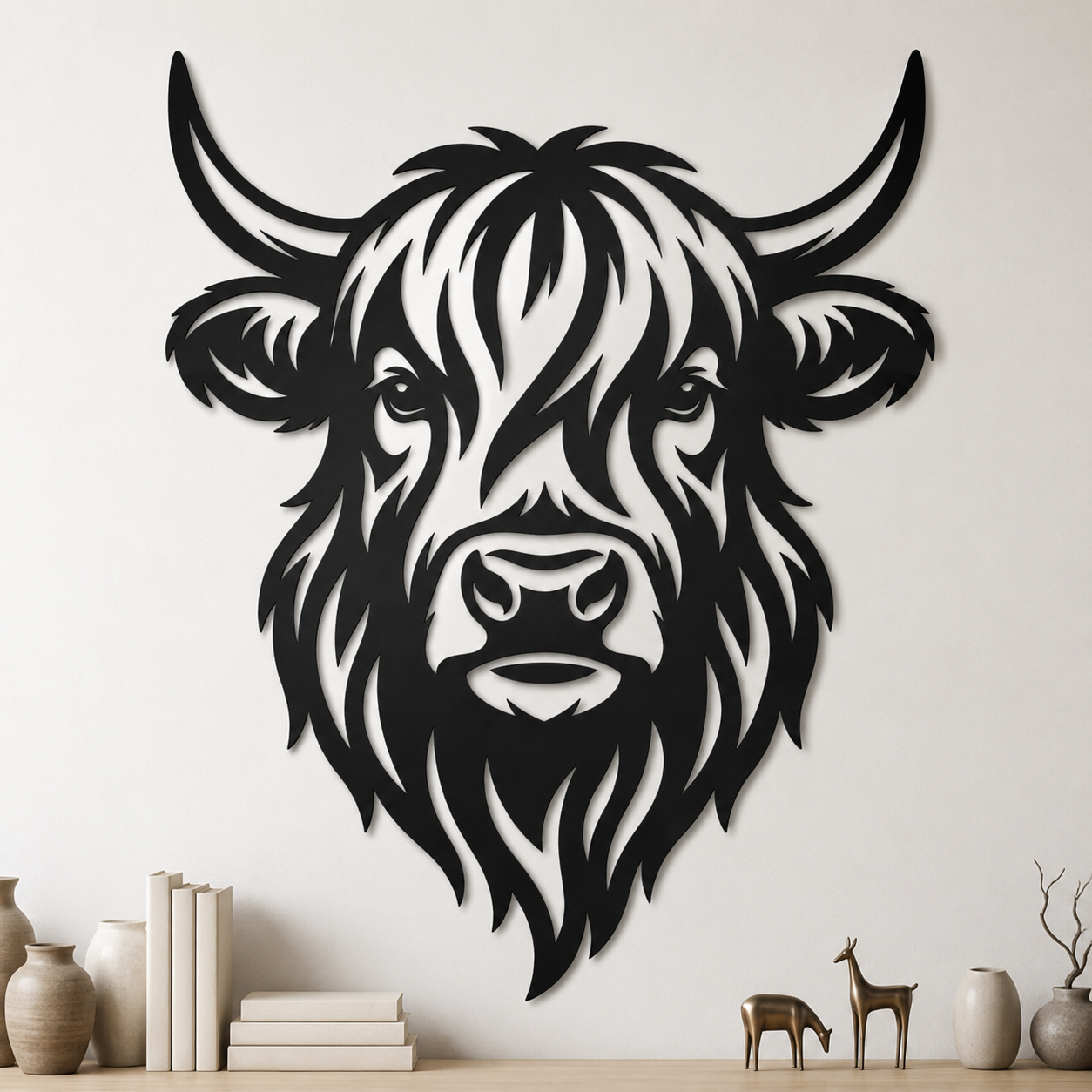 Schotse hooglanderstalen wanddecoratie – Dierenkop staal | Wand Staal