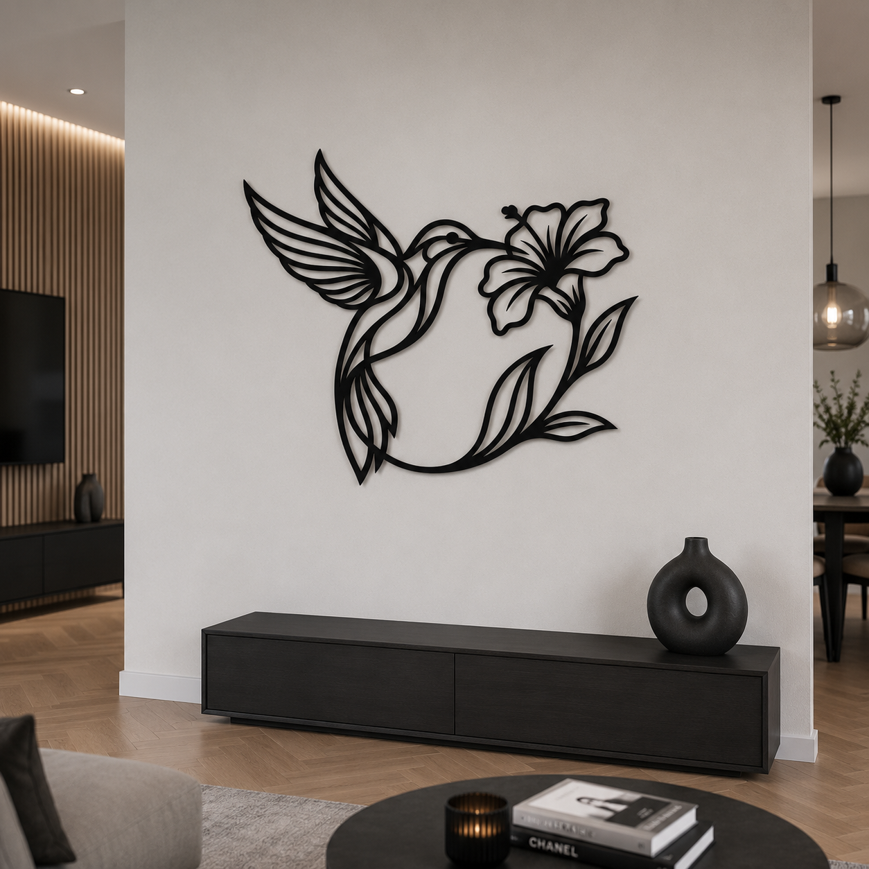 Vogel met bloem wanddecoratie – | Wand Staal