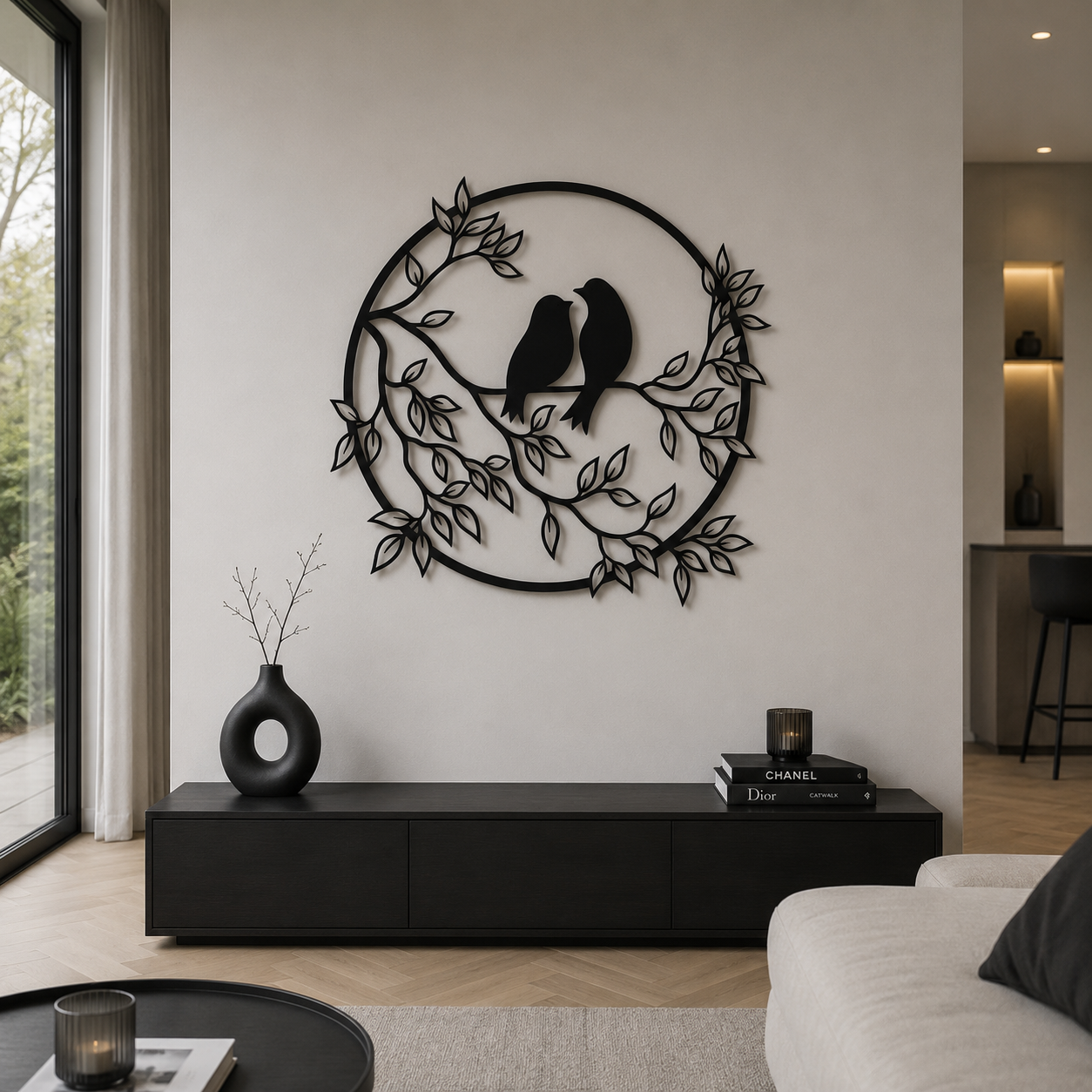 Love Birds op tak wanddecoratie – | Wand Staal