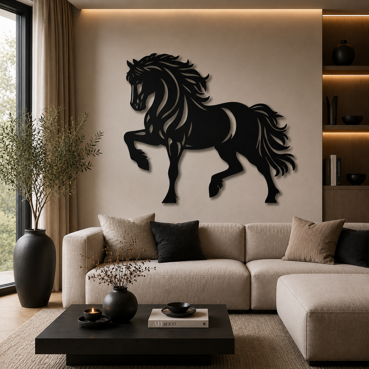 Paard in cirkel wanddecoratie –  Wand Staal