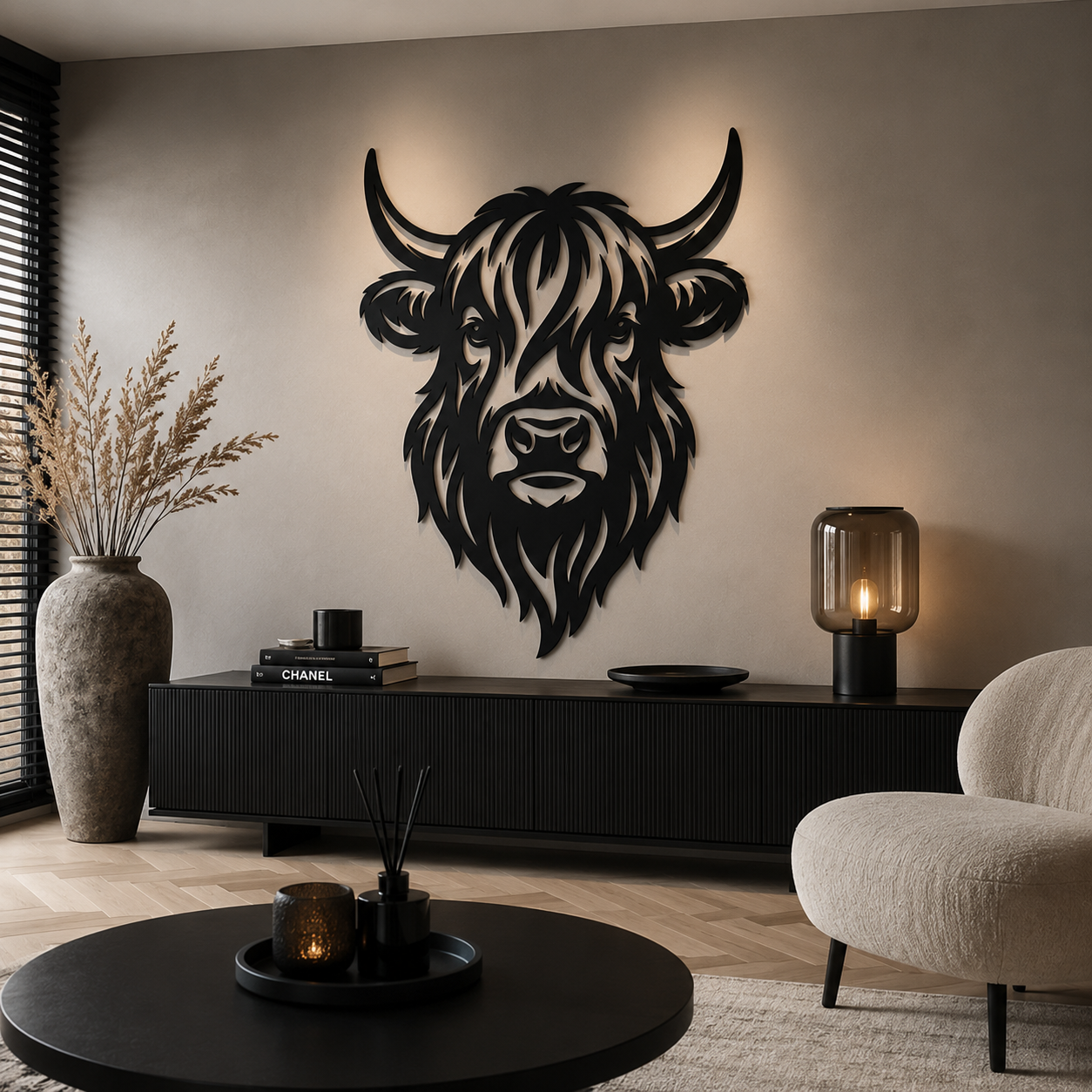 Schotse hooglanderstalen wanddecoratie – Dierenkop staal | Wand Staal