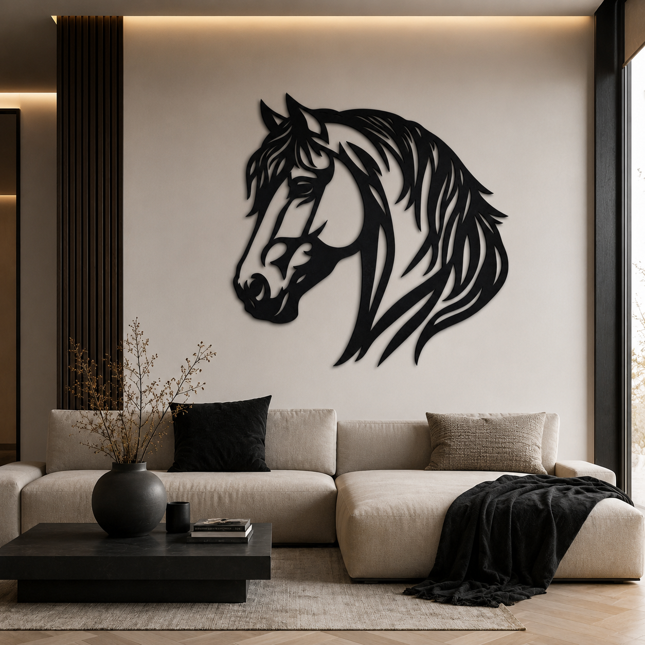 Paardenkop wanddecoratie – | Wand Staal