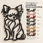 Langharige chihuahua muurdecoratie van staal in negen kleuren
