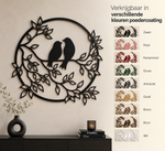 Lovebirds op een tak muurdecoratie van staal in negen kleuren