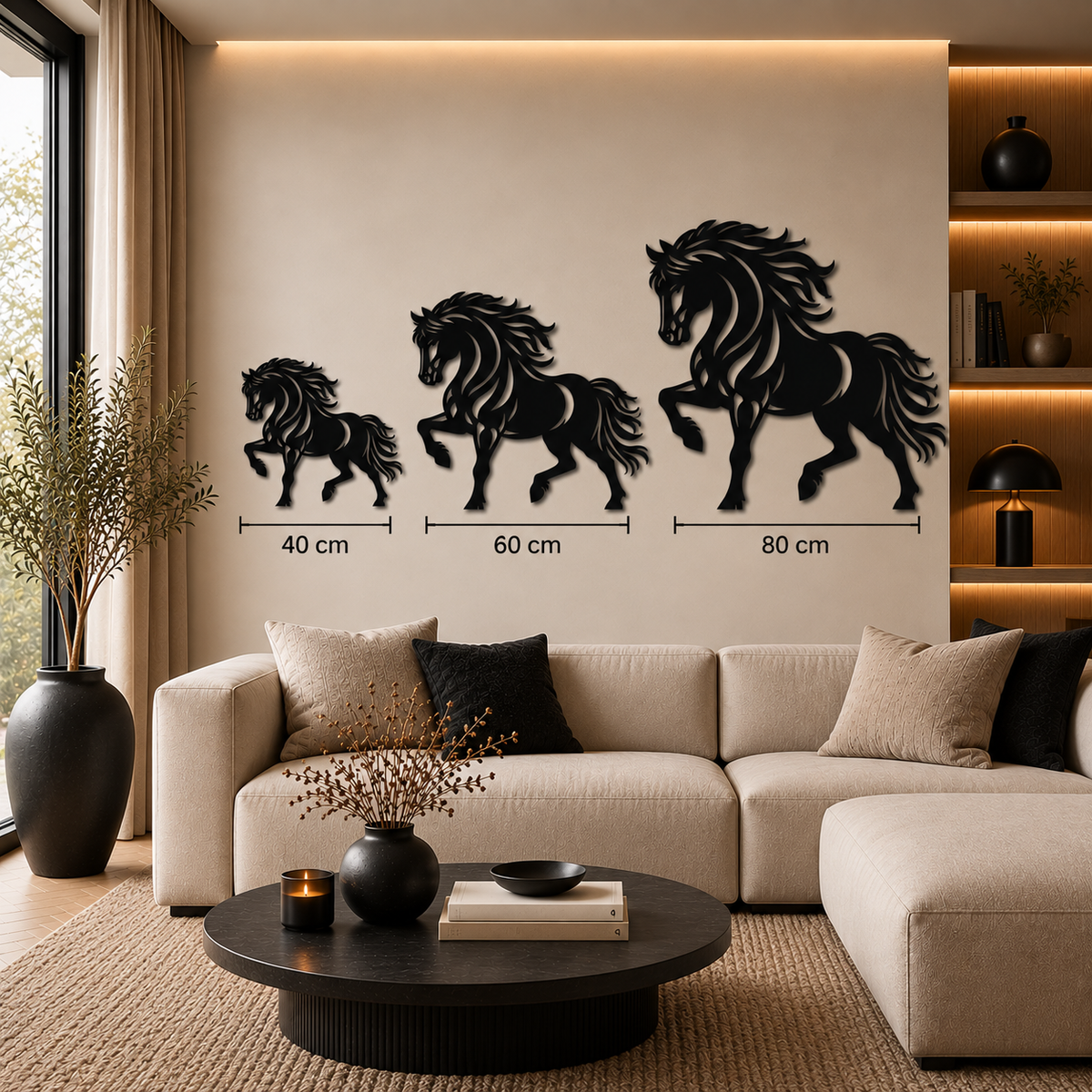 Paard in cirkel muurdecoratie van staal in de maten 40, 60 en 80 cm