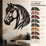 Paardenkop muurdecoratie van staal in negen kleuren